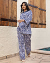 White & Navy Blue Geometric Printed Co-Ord Set