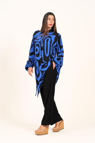 Womens Blue Black Swirl Pattern Hakim Collar Co-Ord Set