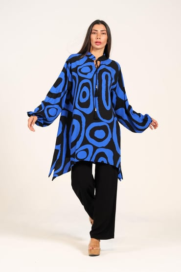 Womens Blue Black Swirl Pattern Hakim Collar Co-Ord Set