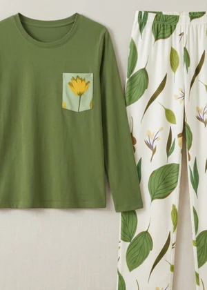 Womens Floral Printed Cotton Jersey Pajama Set