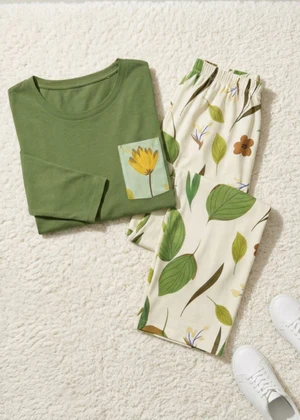 Womens Floral Printed Cotton Jersey Pajama Set