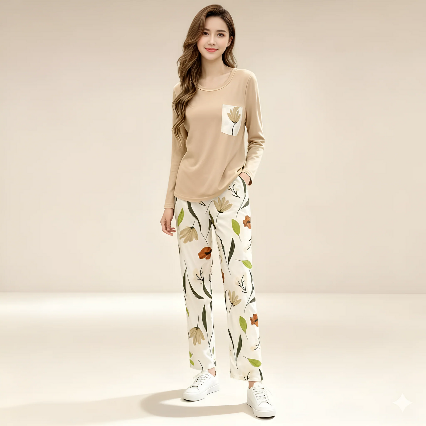 Womens Floral Printed Cotton Jersey Pajama Set