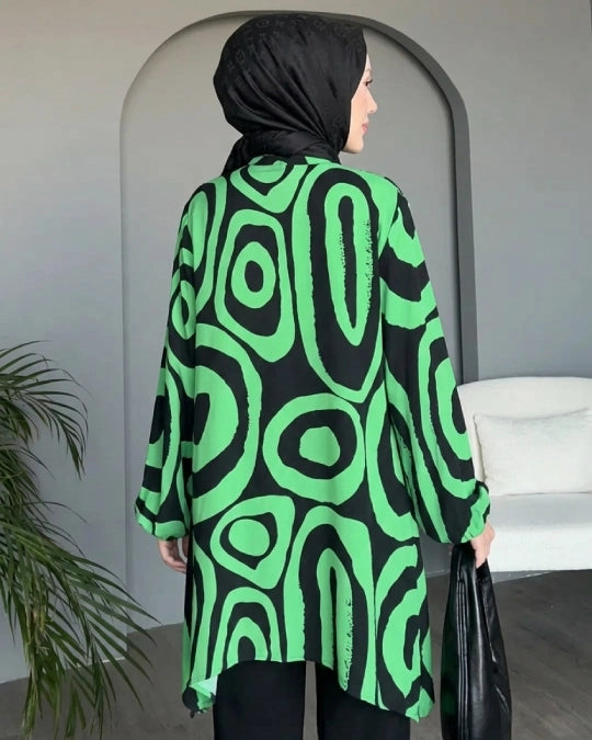 Womens Green Black Swirl Pattern Hakim Collar Co-Ord Set