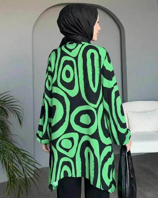 Womens Green Black Swirl Pattern Hakim Collar Co-Ord Set
