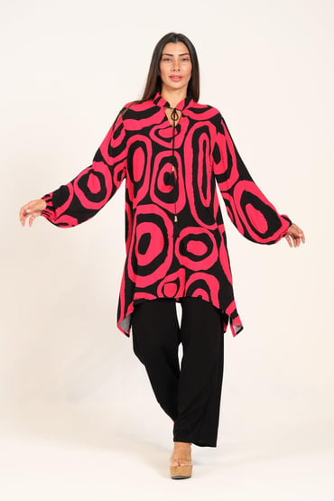 Womens Red Black Swirl Pattern Hakim Collar Co-Ord Set
