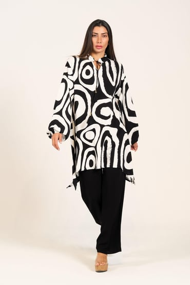 Womens White Black Swirl Pattern Hakim Collar Co-Ord Set
