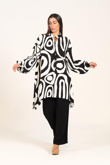Womens White Black Swirl Pattern Hakim Collar Co-Ord Set