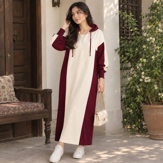 Style your look with this long hoodie dress — perfect for casual outings and modern modest fashion....🤌
