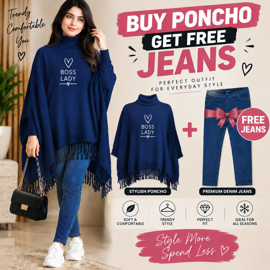 Poncho with Premium Denim Jeans | Cozy Everyday Style 💗