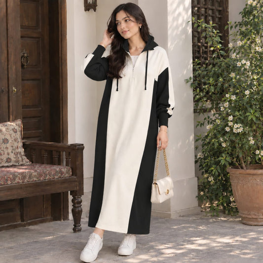 Style your look with this long hoodie dress — perfect for casual outings and modern modest fashion....🤌