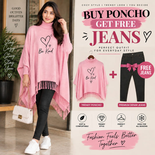 Poncho with Premium Denim Jeans | Cozy Everyday Style 💗